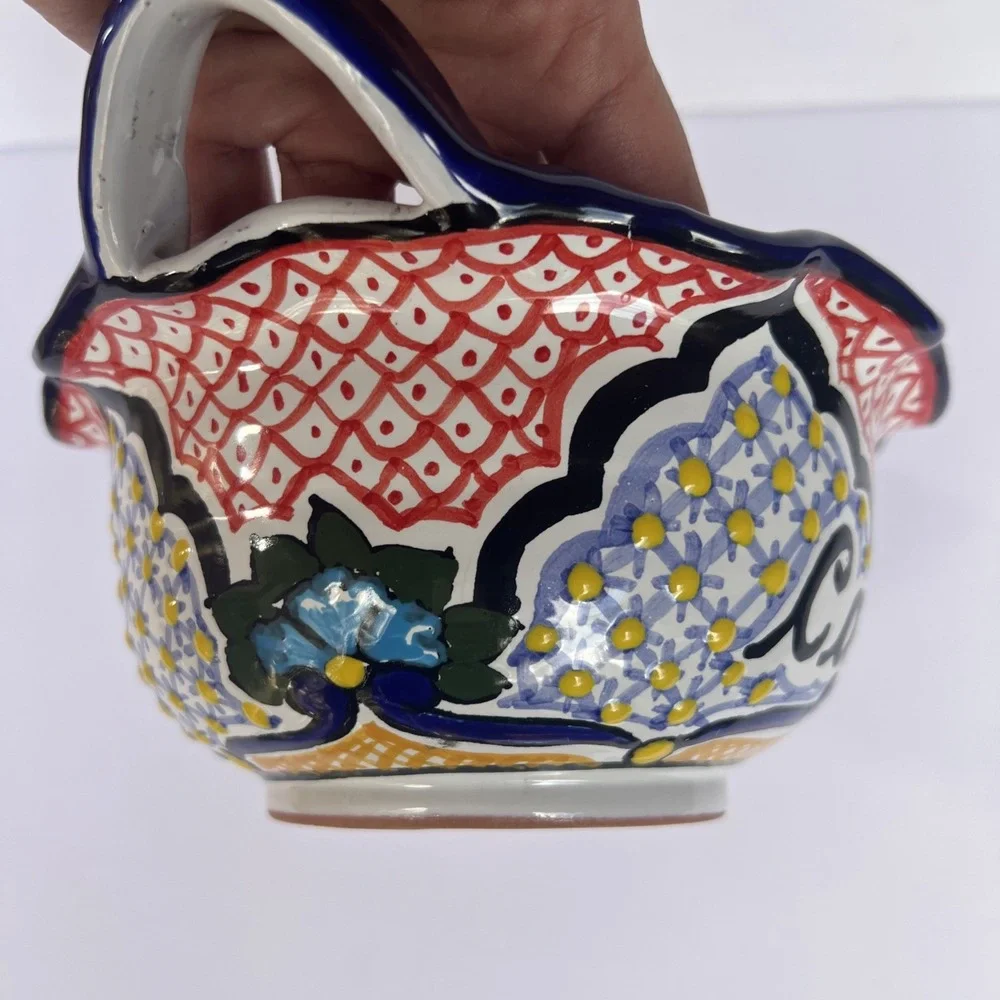 Mexican Talavera Hand Painted Bowl w/ Handles Lead Free Puebla 7